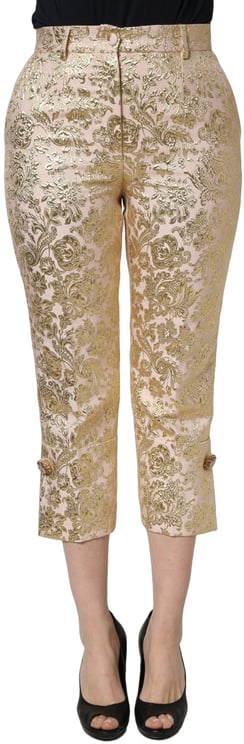 Dolce & Gabbana Dolce & Gabbana Gold Jacquard Floral Lamé Crop Trouser Pants