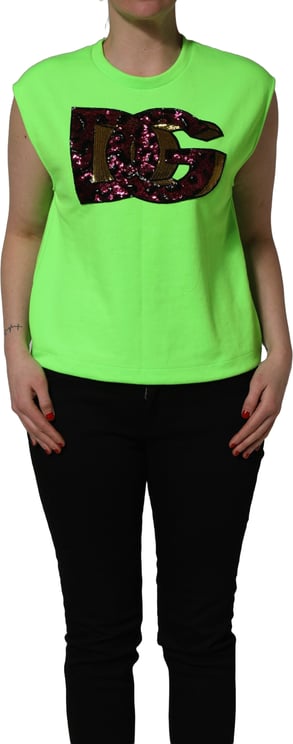 Dolce & Gabbana Dolce & Gabbana Neon Green DG Sequined Sleeveless Jersey Top