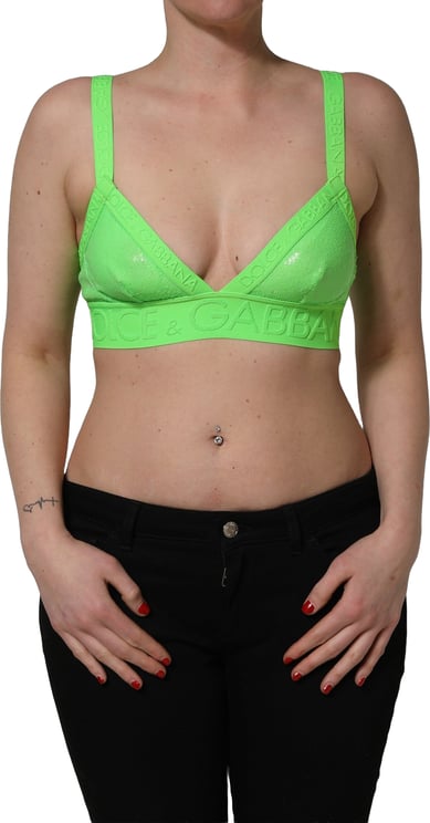 Dolce & Gabbana Dolce & Gabbana Neon Green Soft Cup Logo-Trim Bra Cropped Top