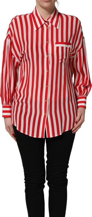 Dolce & Gabbana Dolce & Gabbana Red White Striped Long Sleeve Silk Blouse Top