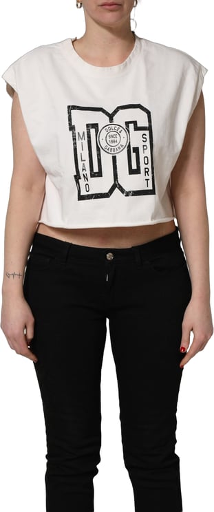 Dolce & Gabbana Dolce & Gabbana White Cotton DG Logo Print Cropped Jersey Top