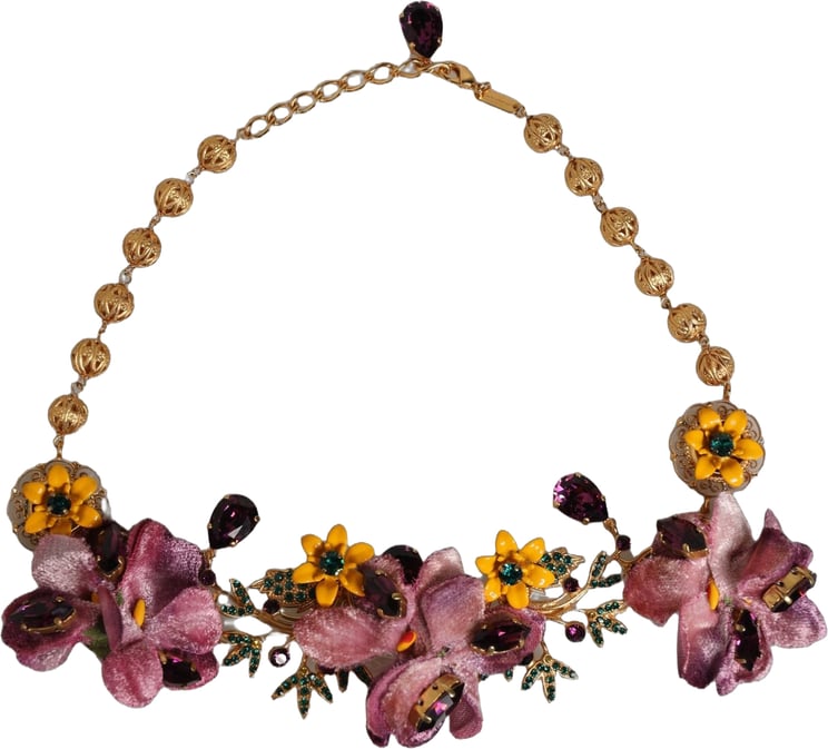 Dolce & Gabbana Dolce & Gabbana Gold Brass Mix Fiori Flowers Crystal Chain Necklace