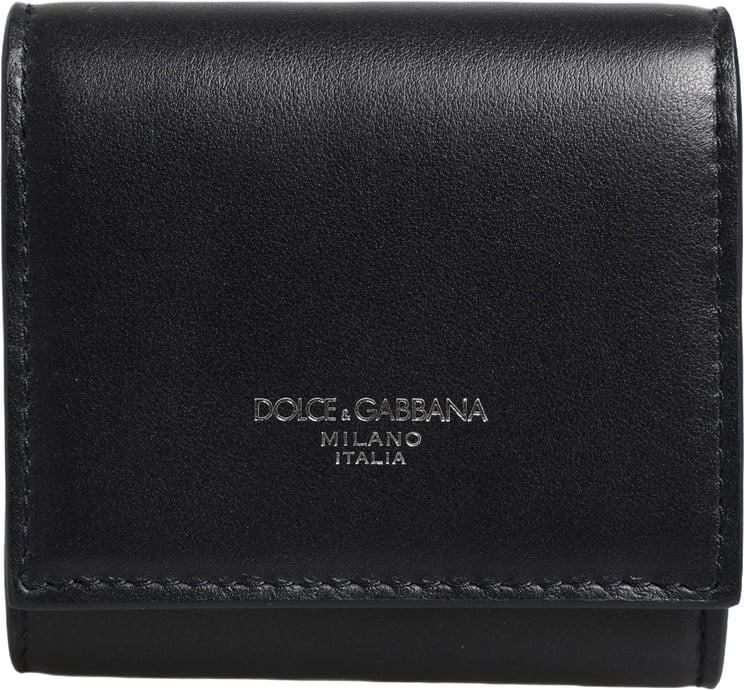 Dolce & Gabbana Dolce & Gabbana Black Calfskin Leather Logo Print Bifold CoinPurse Wallet