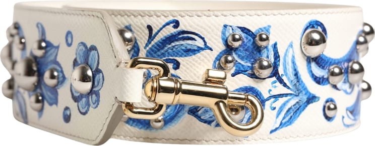 Dolce & Gabbana Dolce & Gabbana White Blue Floral Leather Stud Accessory Shoulder Strap
