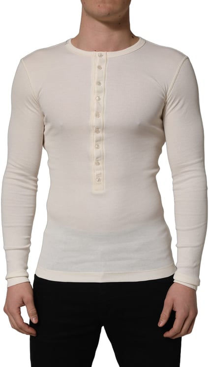 Dolce & Gabbana Dolce & Gabbana White Long Sleeves Henley Pullover Sweater