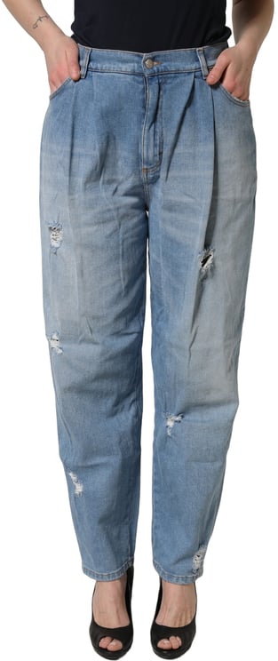 Dolce & Gabbana Dolce & Gabbana Blue Distressed Pleated Cotton Denim Jeans