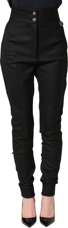 Dolce & Gabbana Dolce & Gabbana Black Wool High Waisted Logo Trouser Pants