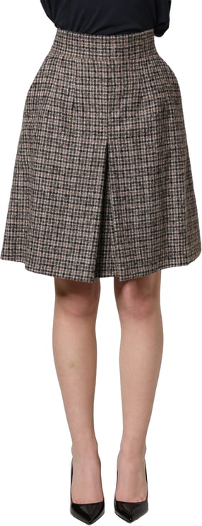 Dolce & Gabbana Dolce & Gabbana Brown Tweed Kick Pleat High Waist Mini Skirt