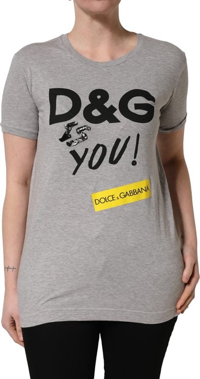 Dolce & Gabbana Dolce & Gabbana Gray Cotton Logo Printed Crew Neck T-shirt