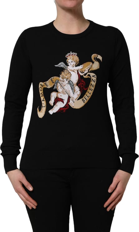 Dolce & Gabbana Dolce & Gabbana Black Angels Wool Crew Neck Pullover Sweater