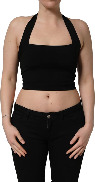 Dolce & Gabbana Dolce & Gabbana Black Square Neck Halter Cropped Tank Top