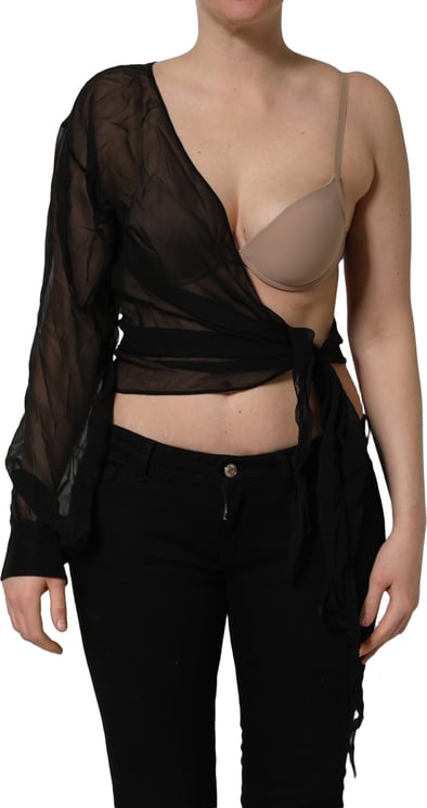 Dolce & Gabbana Dolce & Gabbana Black Wrap Sheer Chiffon One Shoulder Top