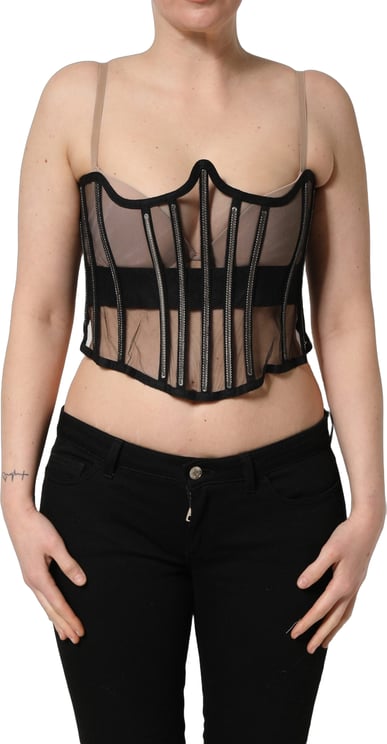 Dolce & Gabbana Dolce & Gabbana Black Sheer Tulle Bodysuit Cropped Corset Top