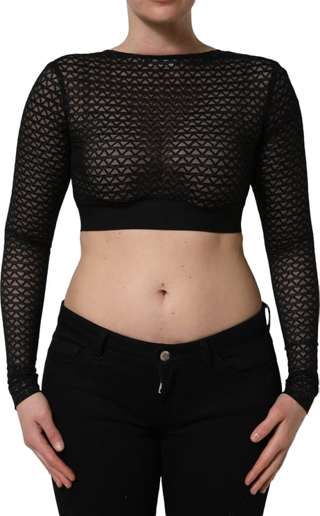Dolce & Gabbana Dolce & Gabbana Black Nylon Fishnet Long Sleeve Cropped Top