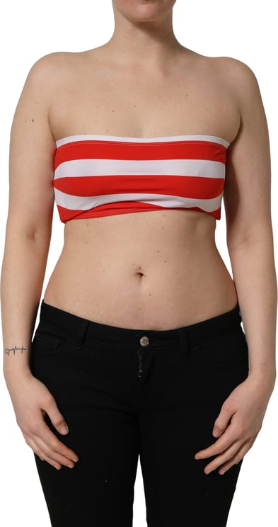 Dolce & Gabbana Dolce & Gabbana White Red Nylon Striped Ribbed Tube Crop Top