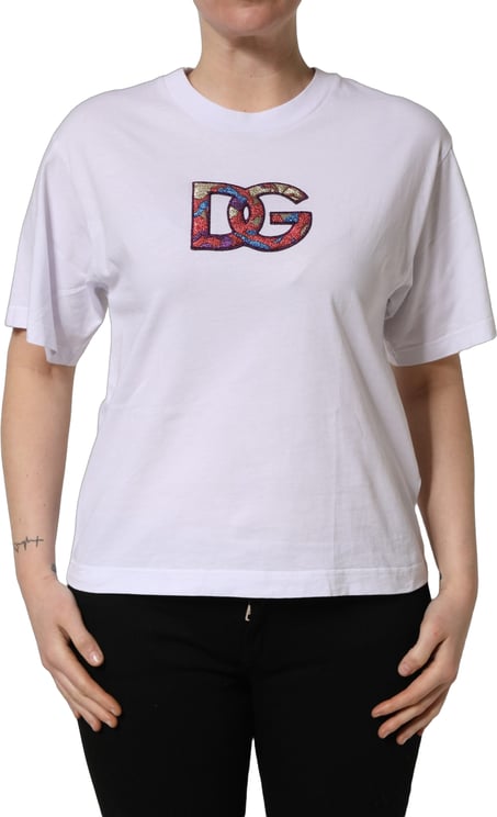 Dolce & Gabbana Dolce & Gabbana White Cotton DG Logo Patch Crew Neck T-shirt