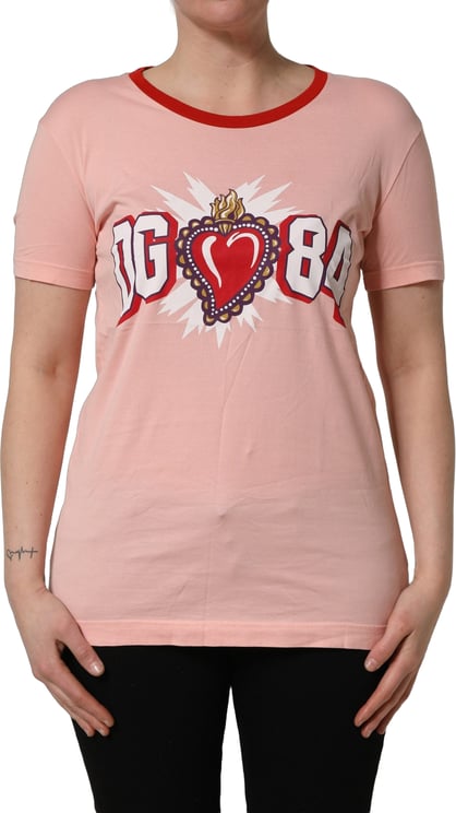 Dolce & Gabbana Dolce & Gabbana Pink Graphic Print Cotton Crew Neck T-shirt