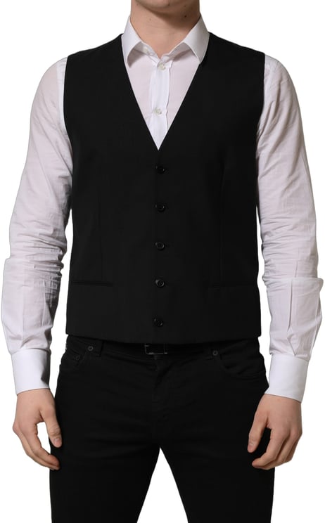 Dolce & Gabbana Dolce & Gabbana Black Wool Single Breasted Waistcoat Vest