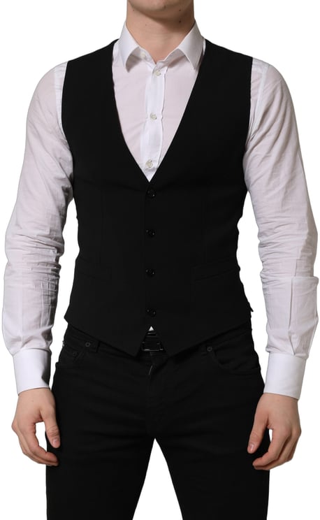 Dolce & Gabbana Dolce & Gabbana Black Wool Single Breasted Waistcoat Vest