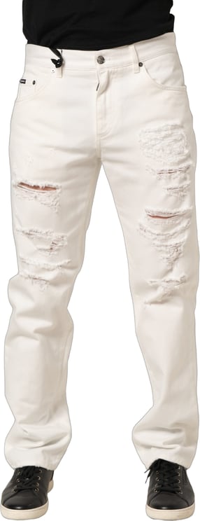 Dolce & Gabbana Dolce & Gabbana White Cotton Distressed Straight Denim Jeans