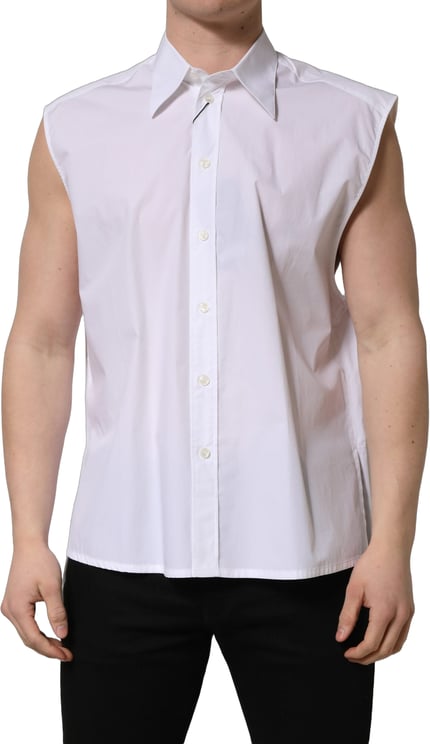 Dolce & Gabbana Dolce & Gabbana White Cotton Sleeveless Formal Dress Shirt