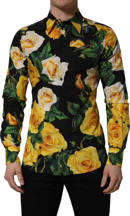 Dolce & Gabbana Dolce & Gabbana Black Floral Stretch Cotton SICILIA Fit Dress Shirt