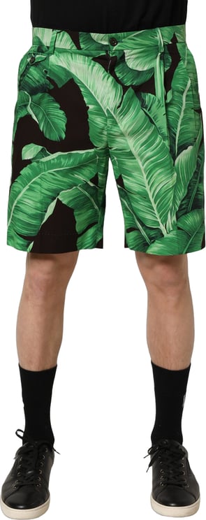 Dolce & Gabbana Dolce & Gabbana Black Green Banana Leaf Men Bermuda Shorts
