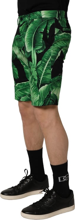 Dolce & Gabbana Dolce & Gabbana Black Green Banana Leaf Men Bermuda Shorts