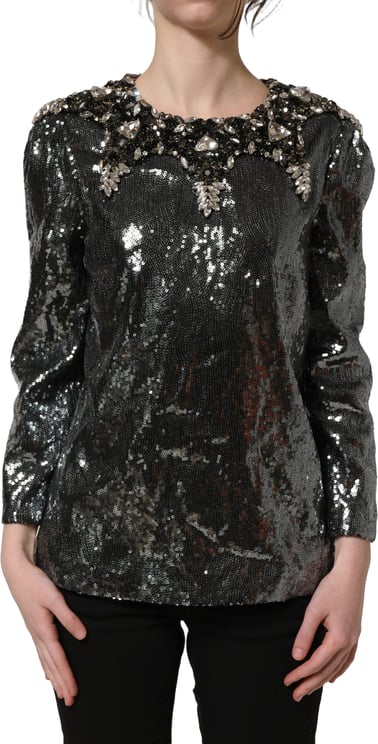 Dolce & Gabbana Dolce & Gabbana Metallic Gray Sequin Embellished Blouse Top