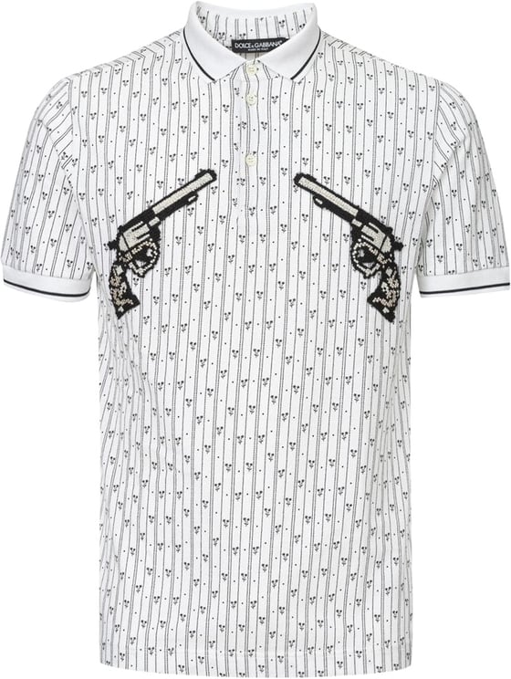 Dolce & Gabbana White Piquet Polo Shirt with Dolce & Gabbana Allover Print