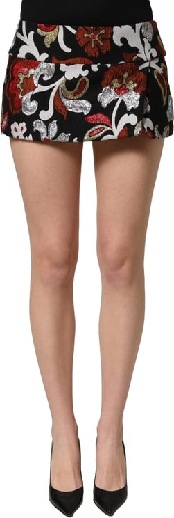 Dolce & Gabbana Dolce & Gabbana Black Floral Jacquard Mid Waist Mini Skirt