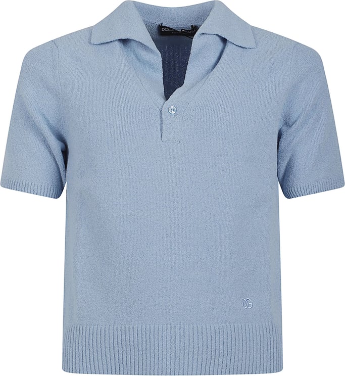 Dolce & Gabbana Textured Knit Polo Shirt with Ribbed Hem