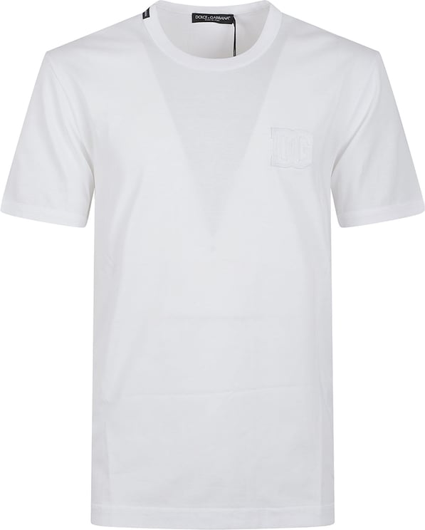 Dolce & Gabbana Plain White Crew Neck Tee with Textured Logo Patch