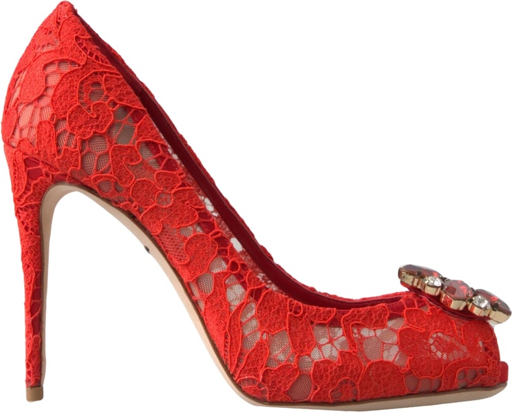 Dolce & Gabbana Dolce & Gabbana Red Taormina Lace Crystal Heels Pumps Shoes