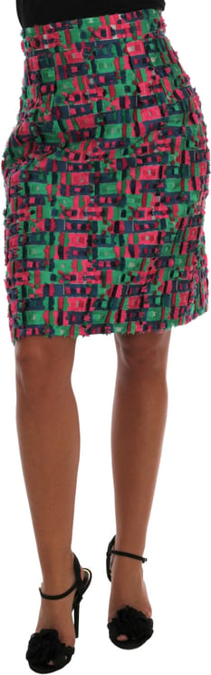 Dolce & Gabbana Dolce & Gabbana Pink Green Jacquard Pencil Skirt
