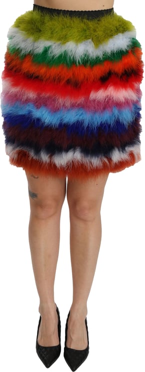 Dolce & Gabbana Dolce & Gabbana Red Blue High Waist Mini Feather Skirt