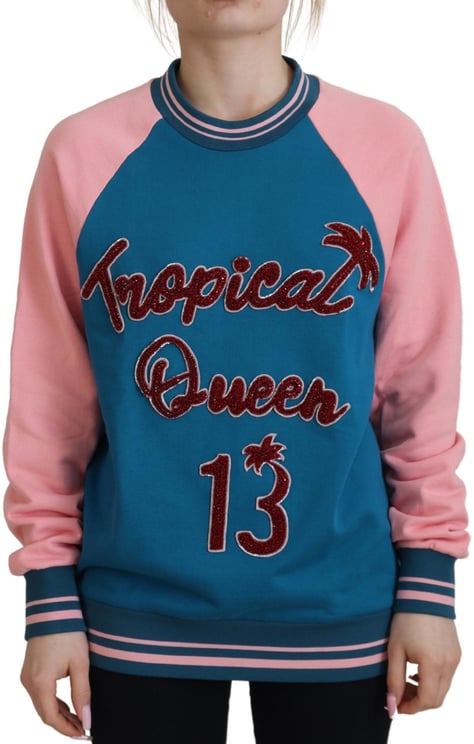 Dolce & Gabbana Dolce & Gabbana Blue Pink Queen Sequin Crystal Sweater