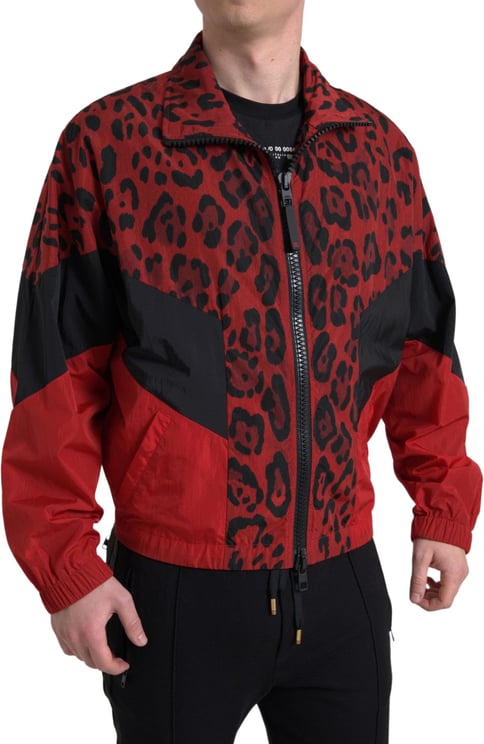 Dolce & Gabbana Dolce & Gabbana Red Leopard Nylon Full Zip Sweater