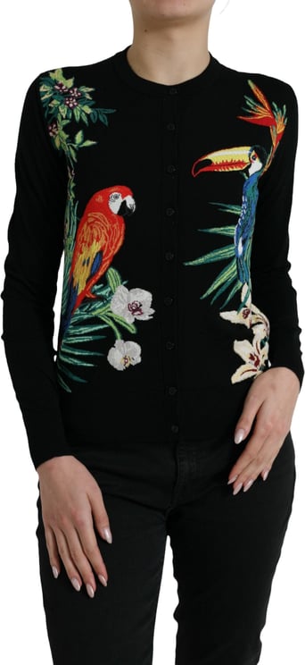 Dolce & Gabbana Dolce & Gabbana Black Bird Wool Long Sleeve Cardigan Sweater
