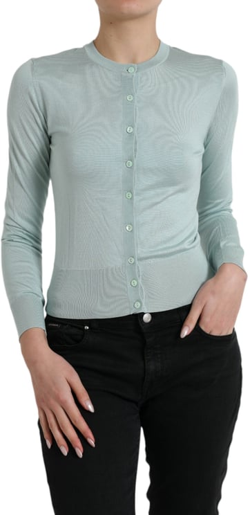Dolce & Gabbana Dolce & Gabbana Light Blue Silk Crew Neck Cardigan Sweater