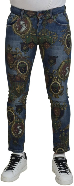 Dolce & Gabbana Dolce & Gabbana Blue Medal Print Slim Fit Cotton Jeans
