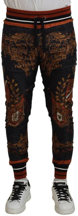 Dolce & Gabbana Dolce & Gabbana Gray Silk Baroque Crown Trousers Sport Pants