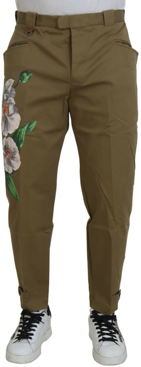 Dolce & Gabbana Dolce & Gabbana Beige Cotton Stretch Floral Chinos Pants