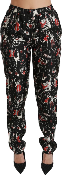 Dolce & Gabbana Dolce & Gabbana Black Silk Instrument Mid Waist Pants