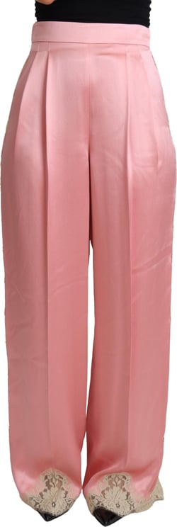 Dolce & Gabbana Dolce & Gabbana Pink Lace Trimmed Silk Satin Wide Legs Pants