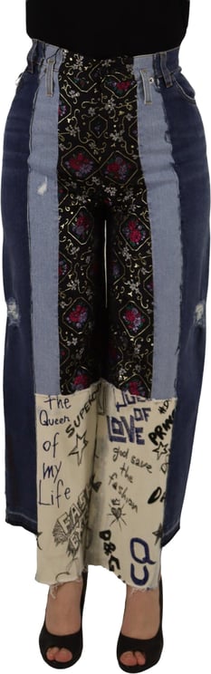 Dolce & Gabbana Dolce & Gabbana Multicolor Patchwork DG Fashion Wide Leg Denim Pant