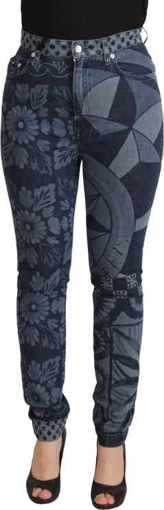 Dolce & Gabbana Dolce & Gabbana Blue Floral High Waist Skinny Denim Jeans