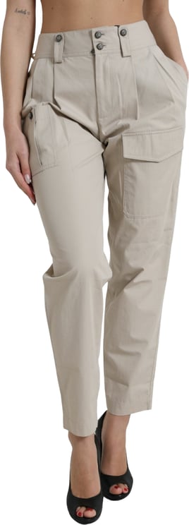 Dolce & Gabbana Dolce & Gabbana Beige Cotton High Waist Tapered Pants