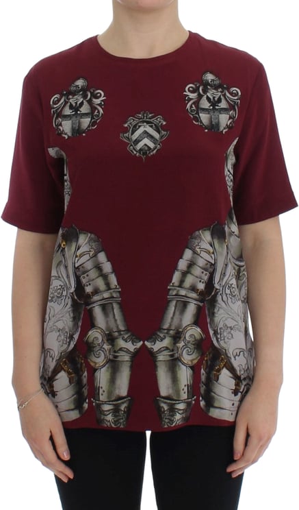 Dolce & Gabbana Dolce & Gabbana Red Knight Print Silk Blouse T-shirt