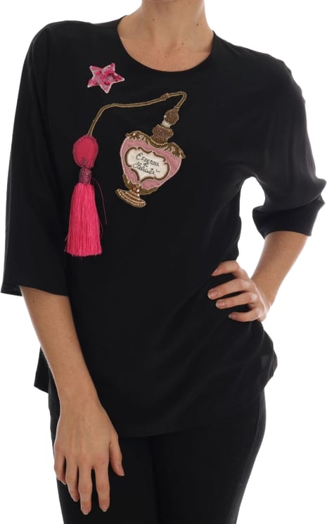 Dolce & Gabbana Dolce & Gabbana Black Silk Fairy Tale Top Crystal Blouse